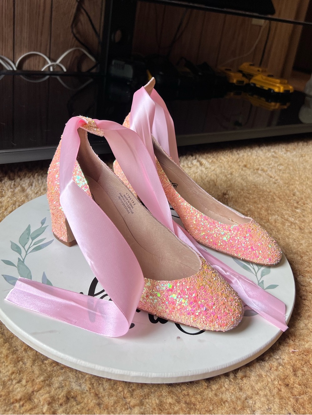 Free People Pink Glitter Lana Block Heels size women’s 9. - Picture 4 of 17